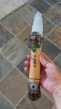 Load and play video in Gallery viewer, NEW MOON WAND Chakra Selenite &amp; Labradorite LARGE
